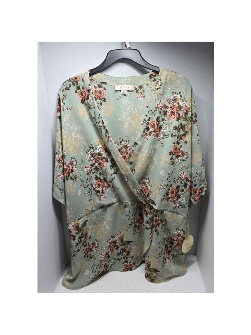 Women's MISIA Sage Green Floral Wrap Blouse 3X